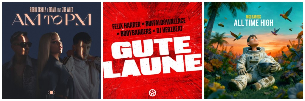 Albumcover von 'AM to PM' von Robin Schulz, Sigala und Zoe Wees mit stilvollem Design.