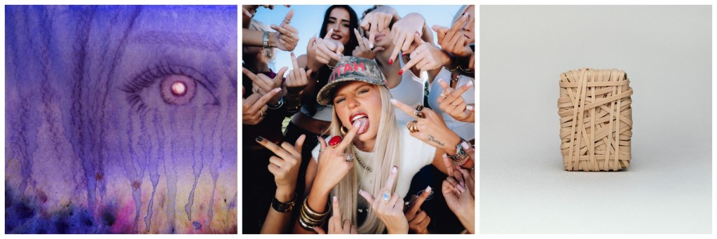 Ein künstlerisches Porträt mit einer weinenden Augenpartie in dunklen Blau- und Lilatönen.